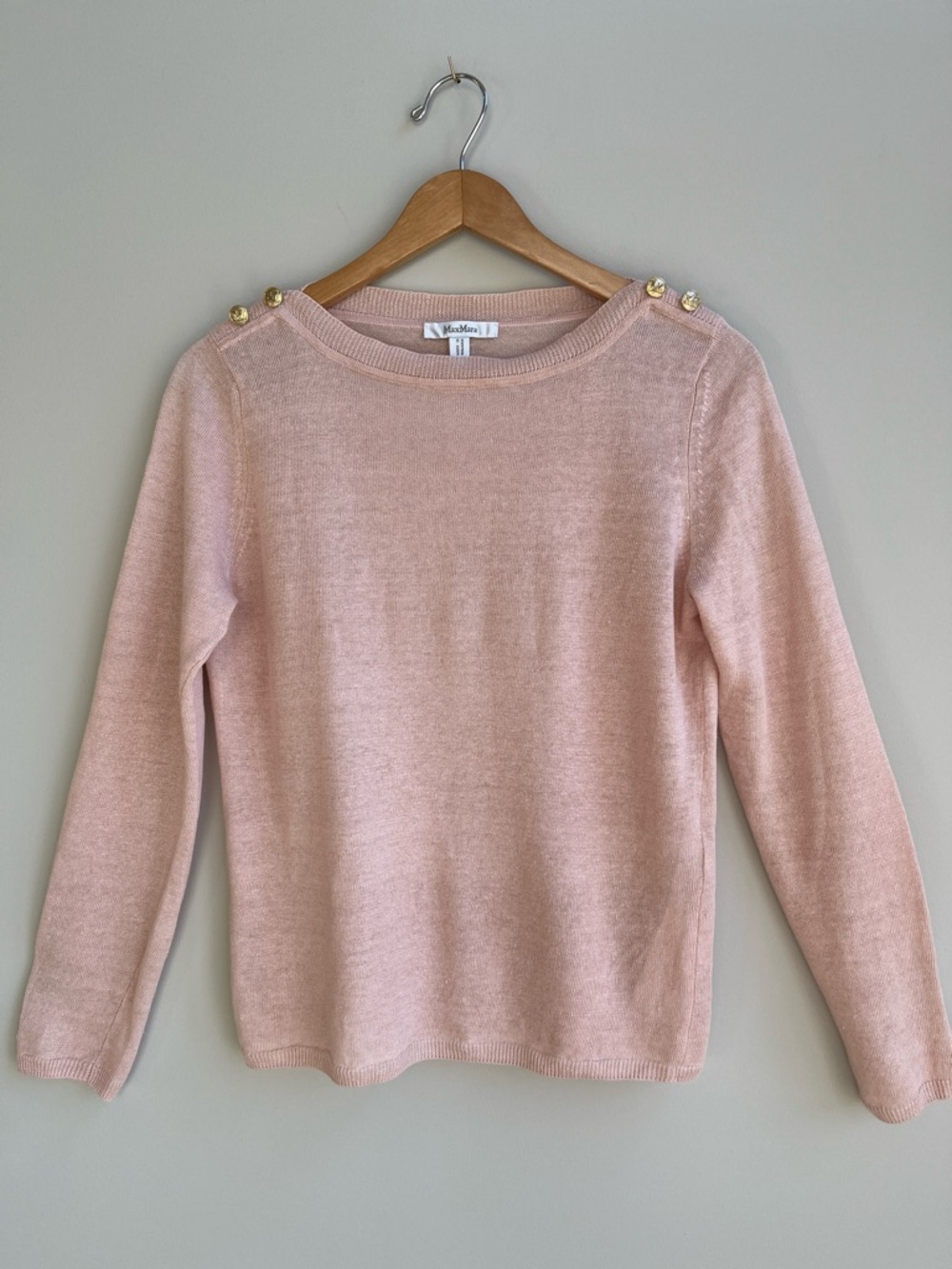 MaxMara Linen Utrec Gold Button Shoulder Lightweight Sweater Logo‎
